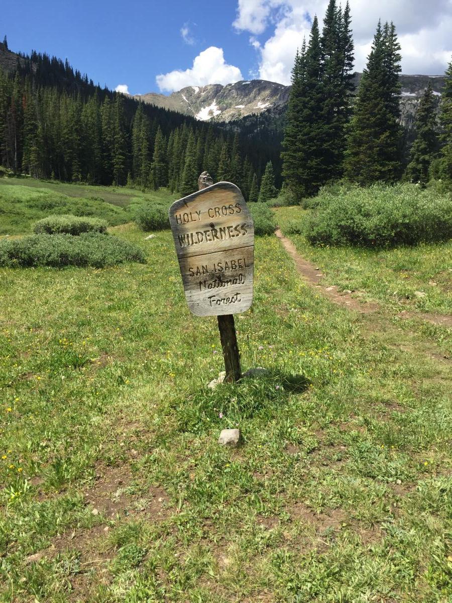 Entering the Holy Cross Wilderness. The Colorado Trail crosses six national wilderness areas. My hike took me into parts of two of them, the Holy Cross Wilderness and the Mount Massive Wilderness. 